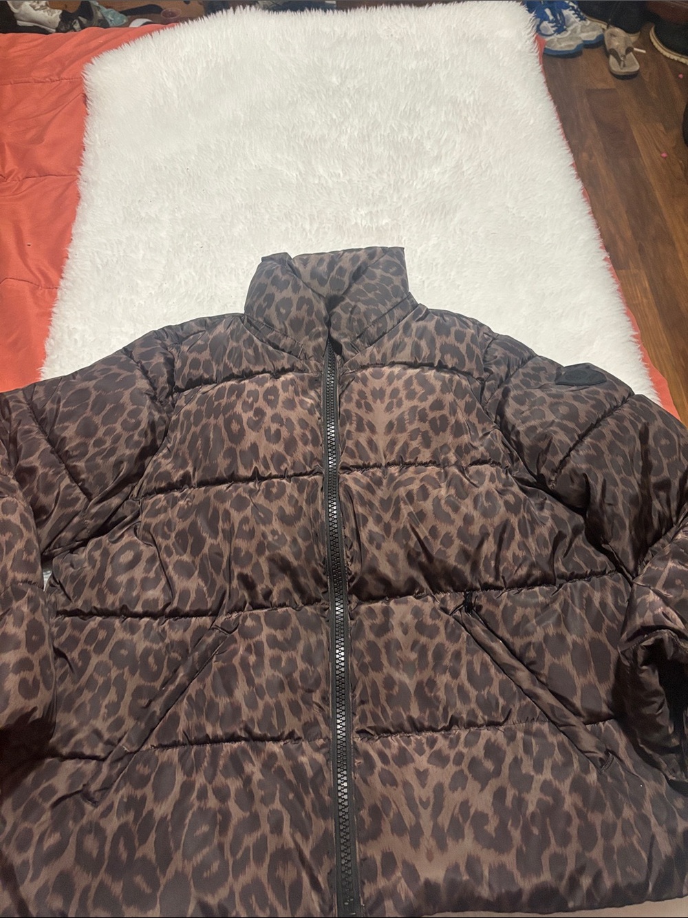 Vince Camuto Black Puffer Jacket with Leopard-Print Hood Lining - Picture 3 of 11